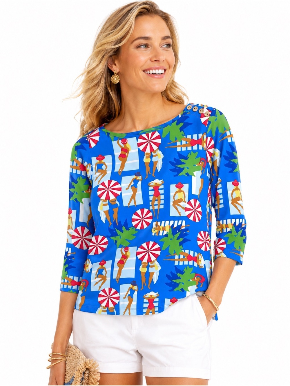 J McLaughlin Catalina Cloth Top Beach Print Preppy Coastal Chic Sz Small